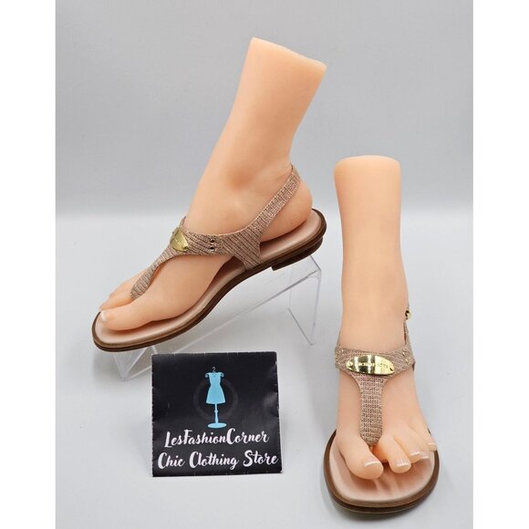 Michael Kors Women's Rose Gold Mk Plate Thong Flat Sandal Size 6M 2312 - Picture 1 of 16